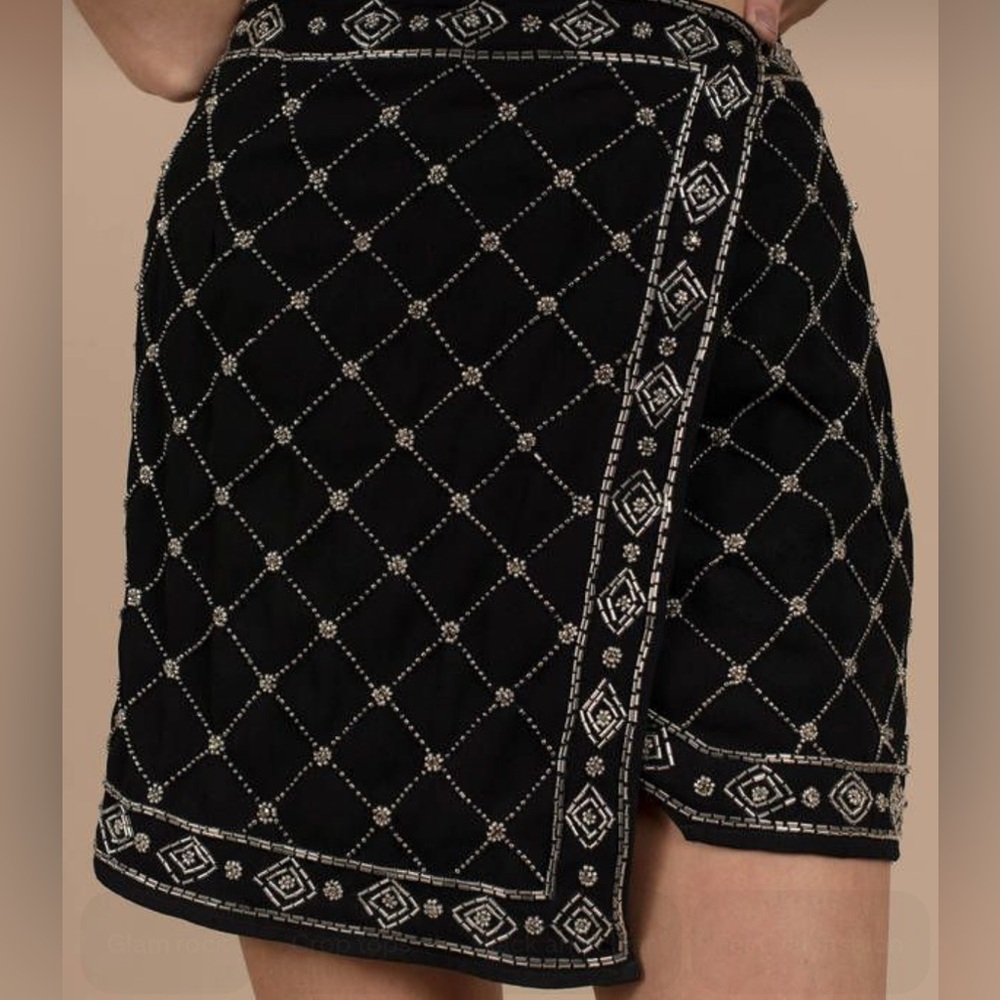 Tobi Black and Silver Embellished Mini Skirt